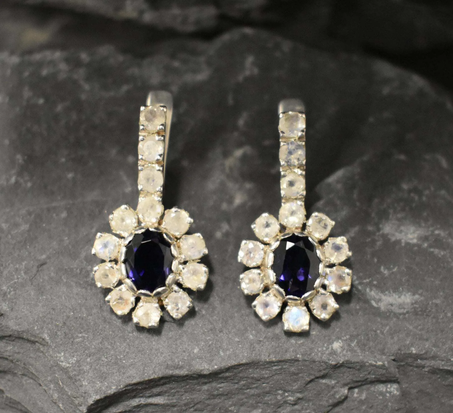 Genuine Iolite Earrings - Violet Flower Earrings - Victorian Drop Earrings