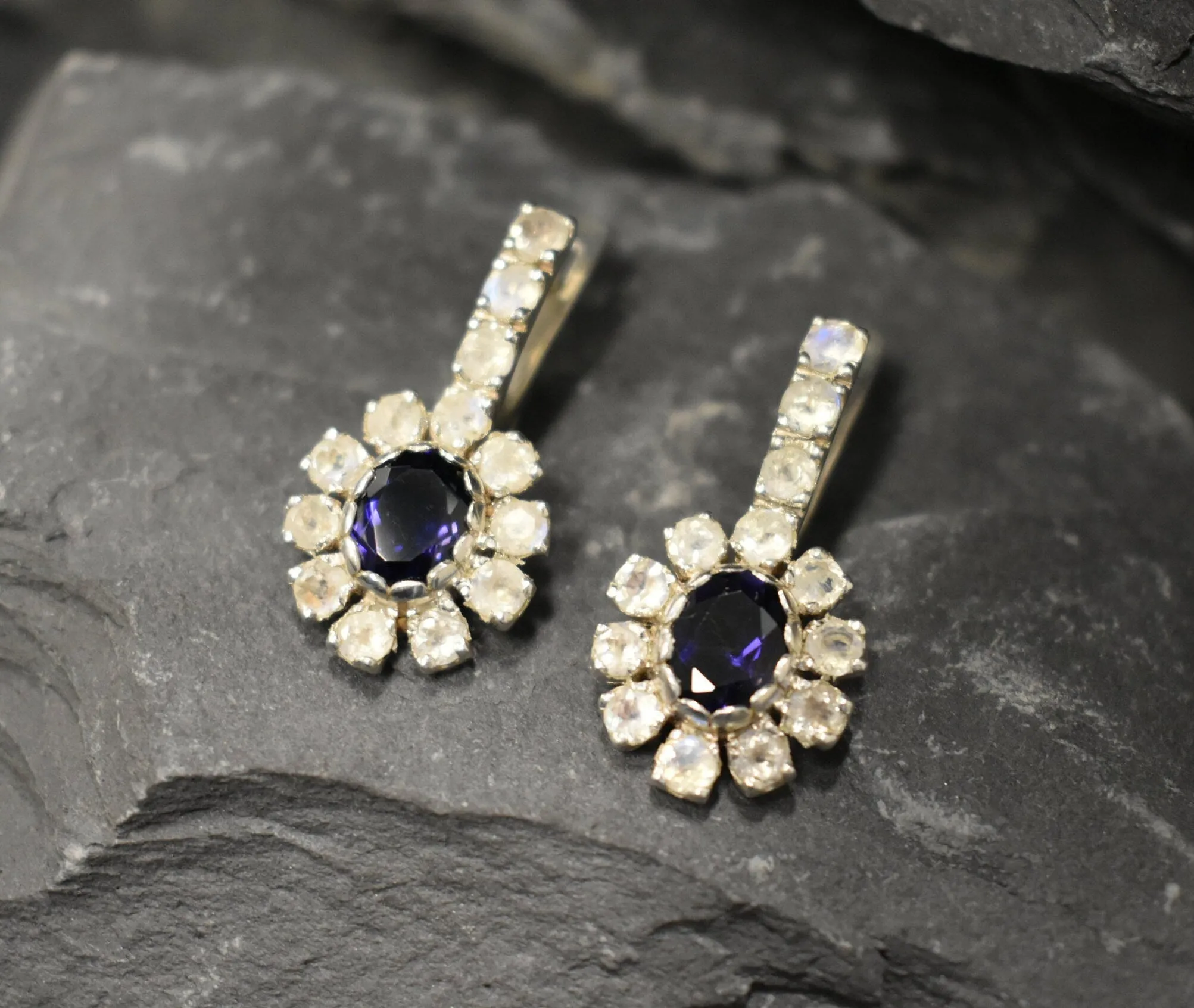 Genuine Iolite Earrings - Violet Flower Earrings - Victorian Drop Earrings