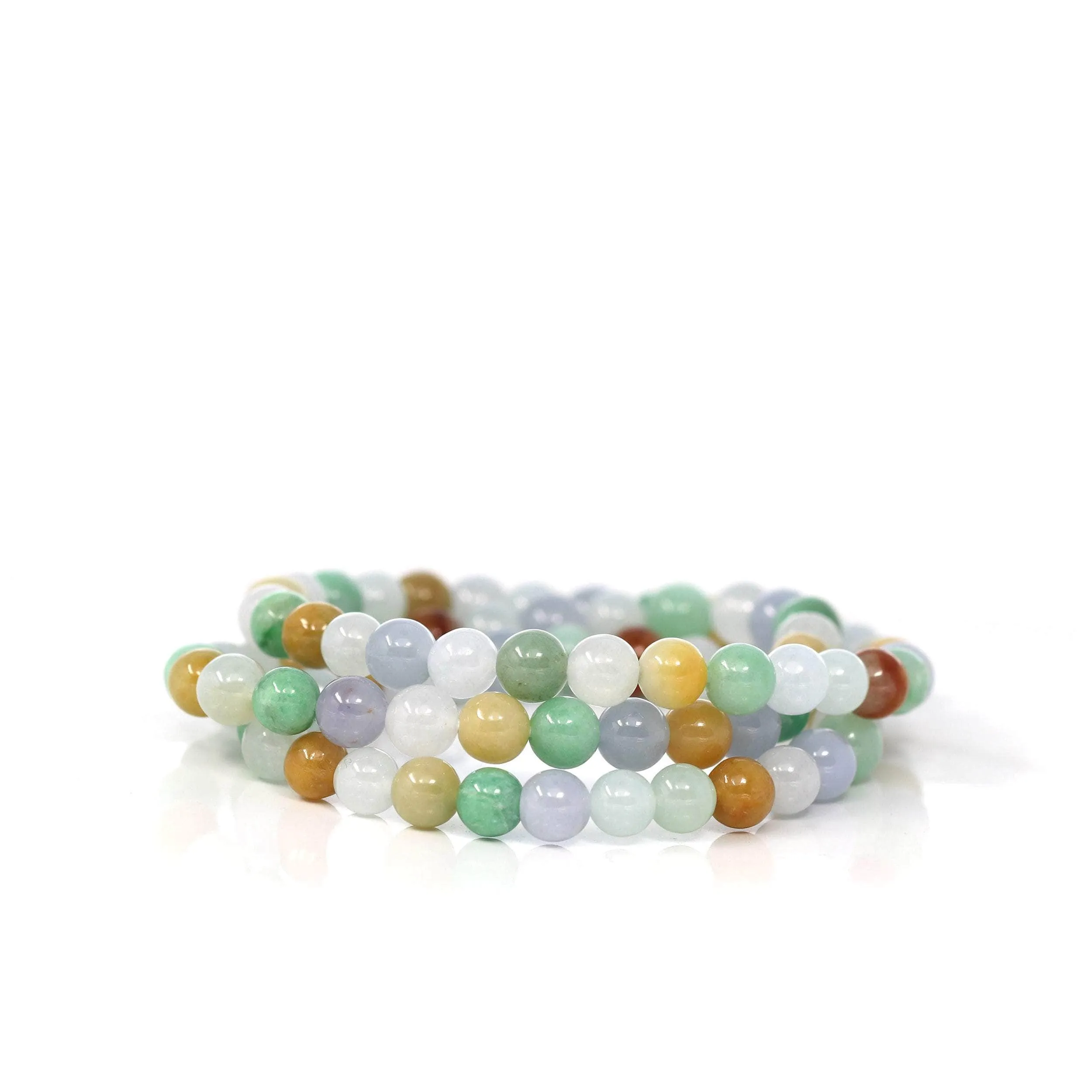 Genuine Jadeite Jade Round Multiple Colors Beads Bracelet ( 6.7 mm)