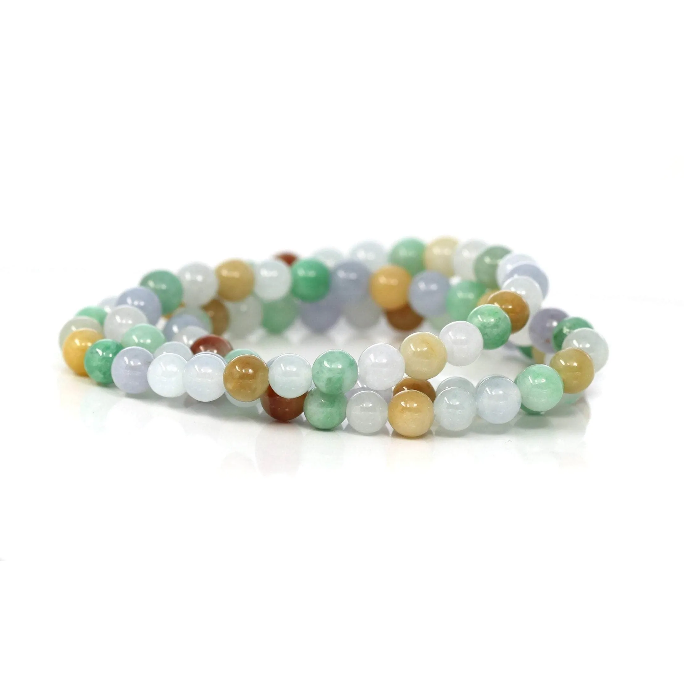 Genuine Jadeite Jade Round Multiple Colors Beads Bracelet ( 6.7 mm)