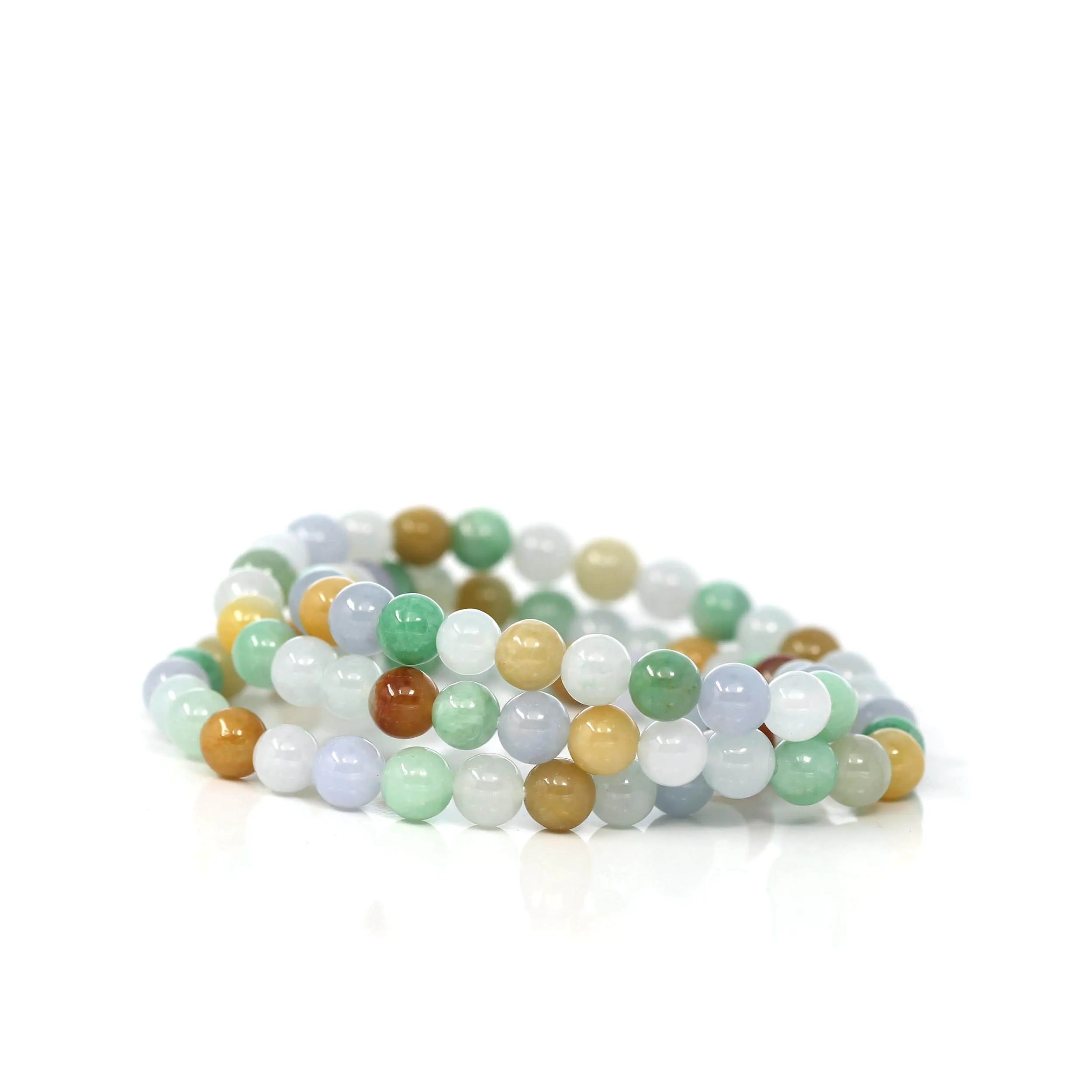 Genuine Jadeite Jade Round Multiple Colors Beads Bracelet ( 6.7 mm)