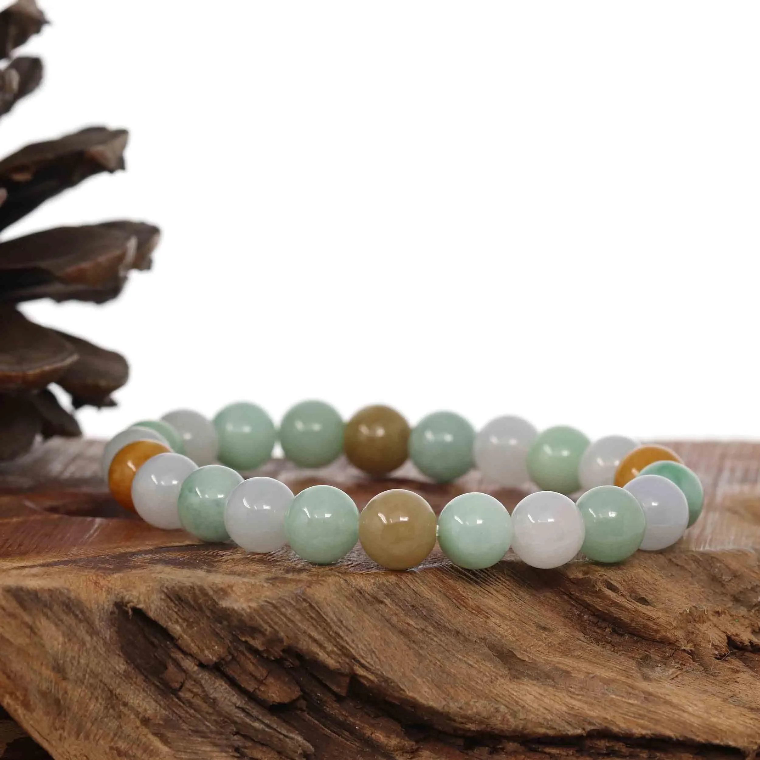 Genuine Jadeite Jade Round Multiple Colors Beads Bracelet ( 9 mm)