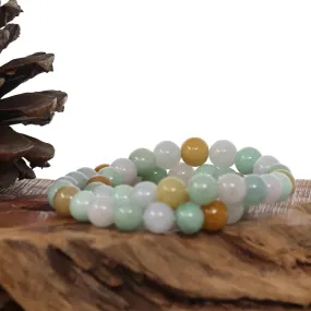 Genuine Jadeite Jade Round Multiple Colors Beads Bracelet ( 9 mm)