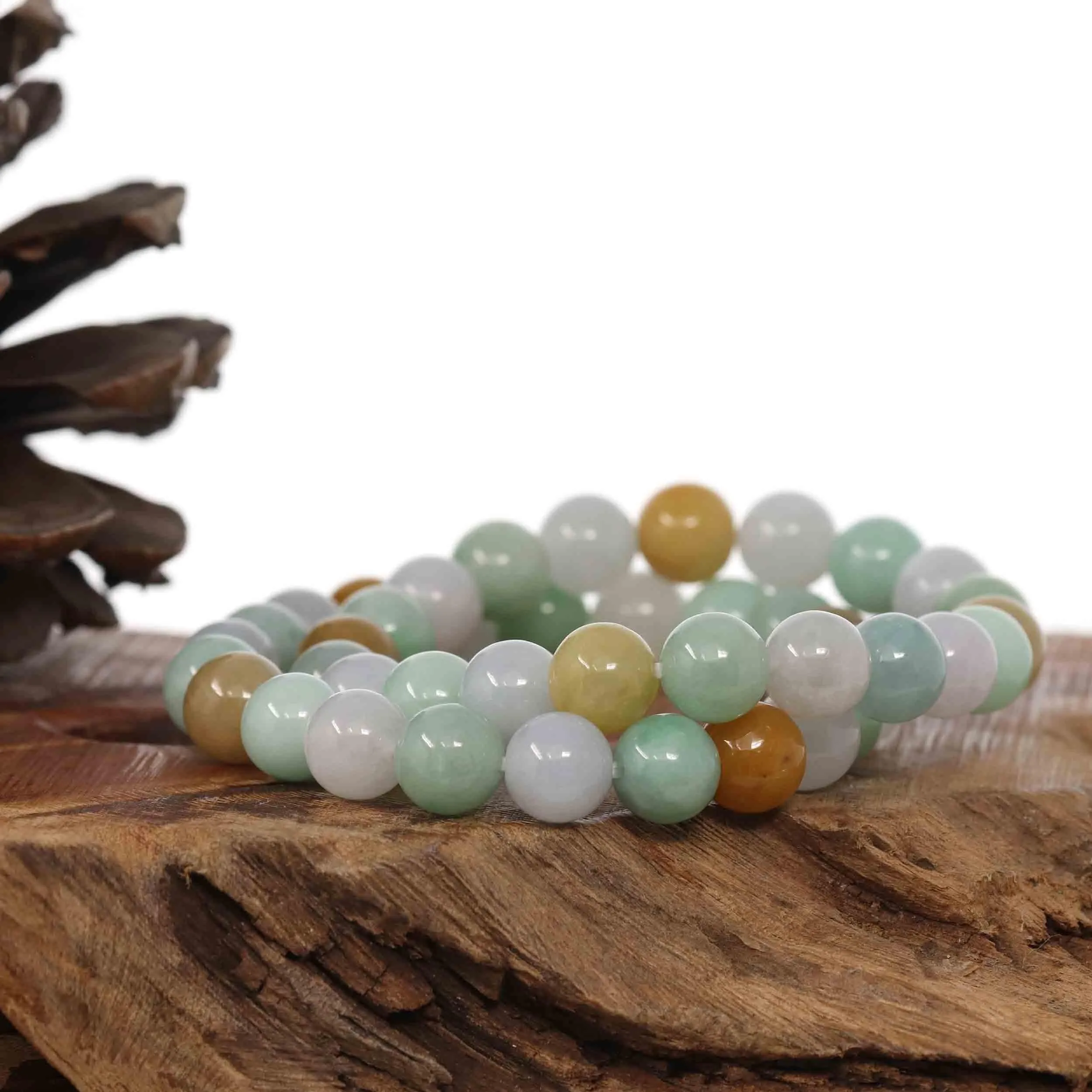 Genuine Jadeite Jade Round Multiple Colors Beads Bracelet ( 9 mm)