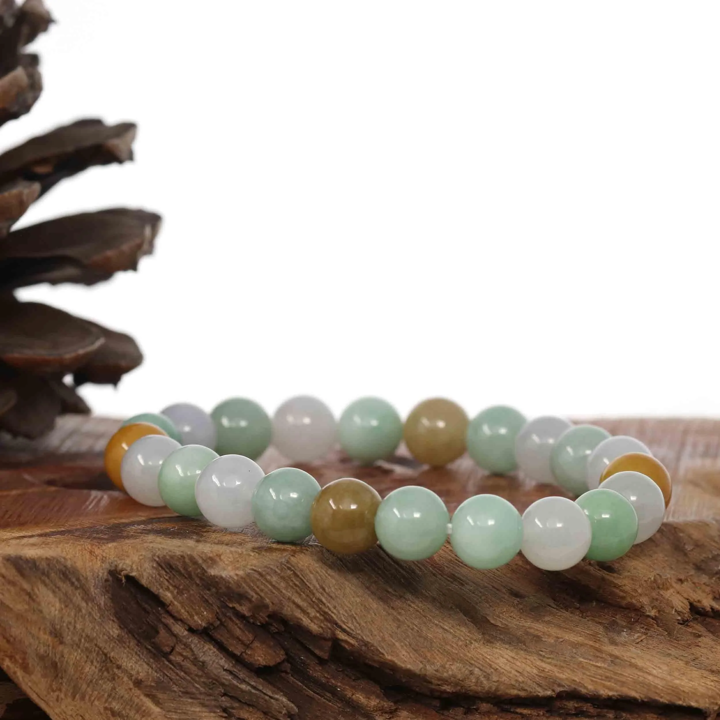 Genuine Jadeite Jade Round Multiple Colors Beads Bracelet ( 9 mm)