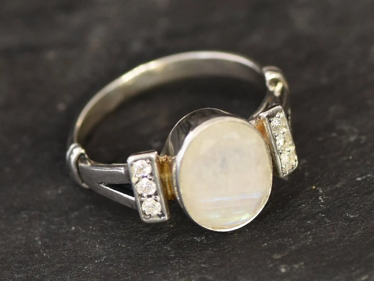 Genuine Moonstone Ring - Rainbow Moonstone Ring - White Engagement Ring