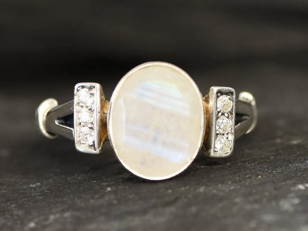 Genuine Moonstone Ring - Rainbow Moonstone Ring - White Engagement Ring