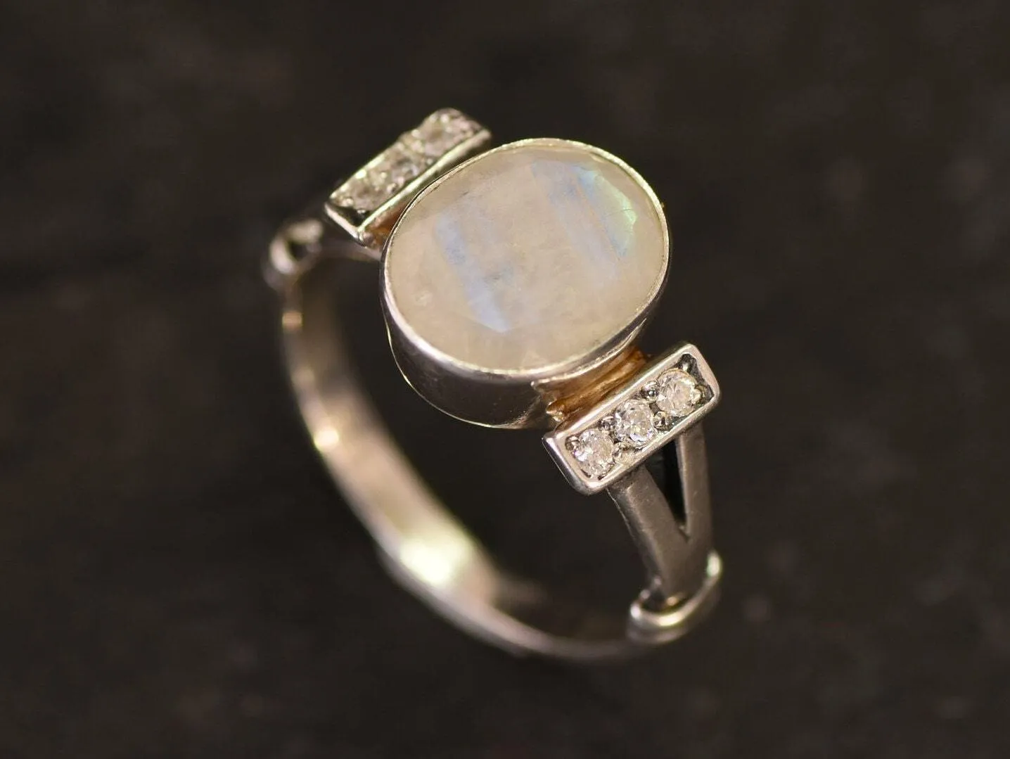 Genuine Moonstone Ring - Rainbow Moonstone Ring - White Engagement Ring