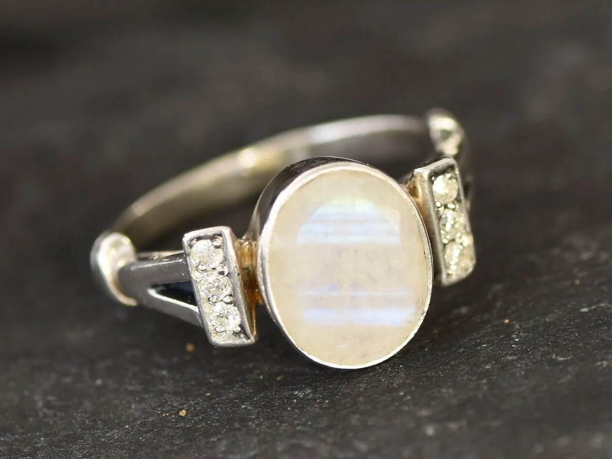 Genuine Moonstone Ring - Rainbow Moonstone Ring - White Engagement Ring