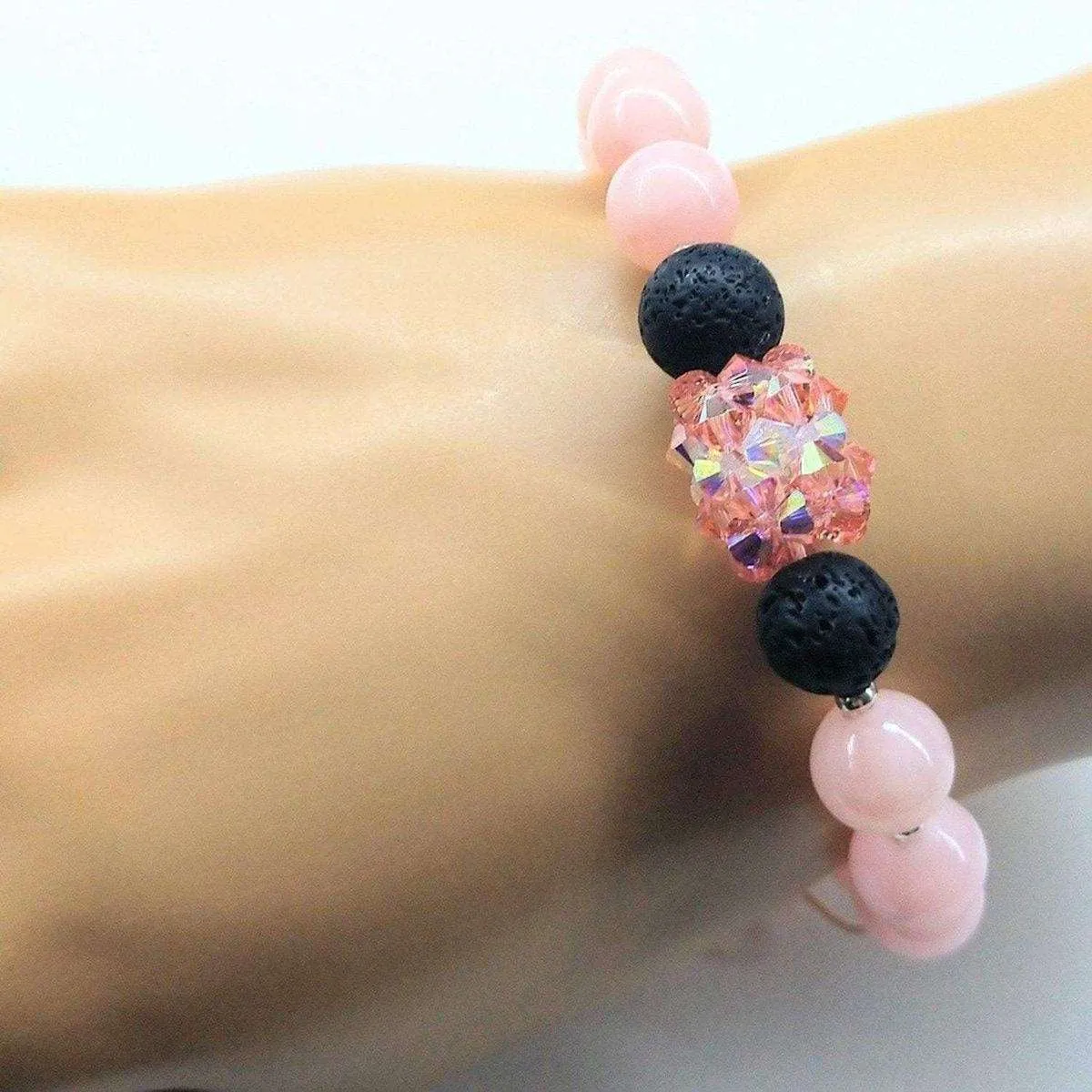 Glamorous Peach Corral Jade Gemstone Crystal Lava Rock Bracelet