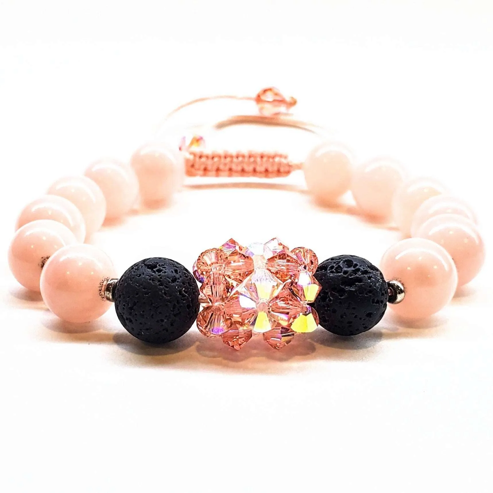 Glamorous Peach Corral Jade Gemstone Crystal Lava Rock Bracelet