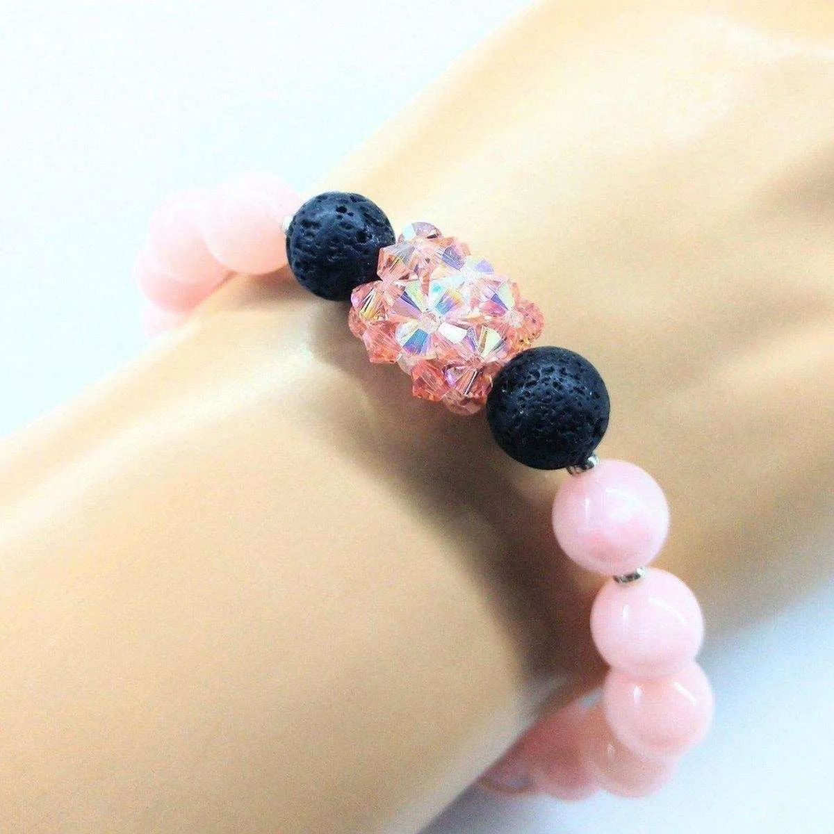 Glamorous Peach Corral Jade Gemstone Crystal Lava Rock Bracelet