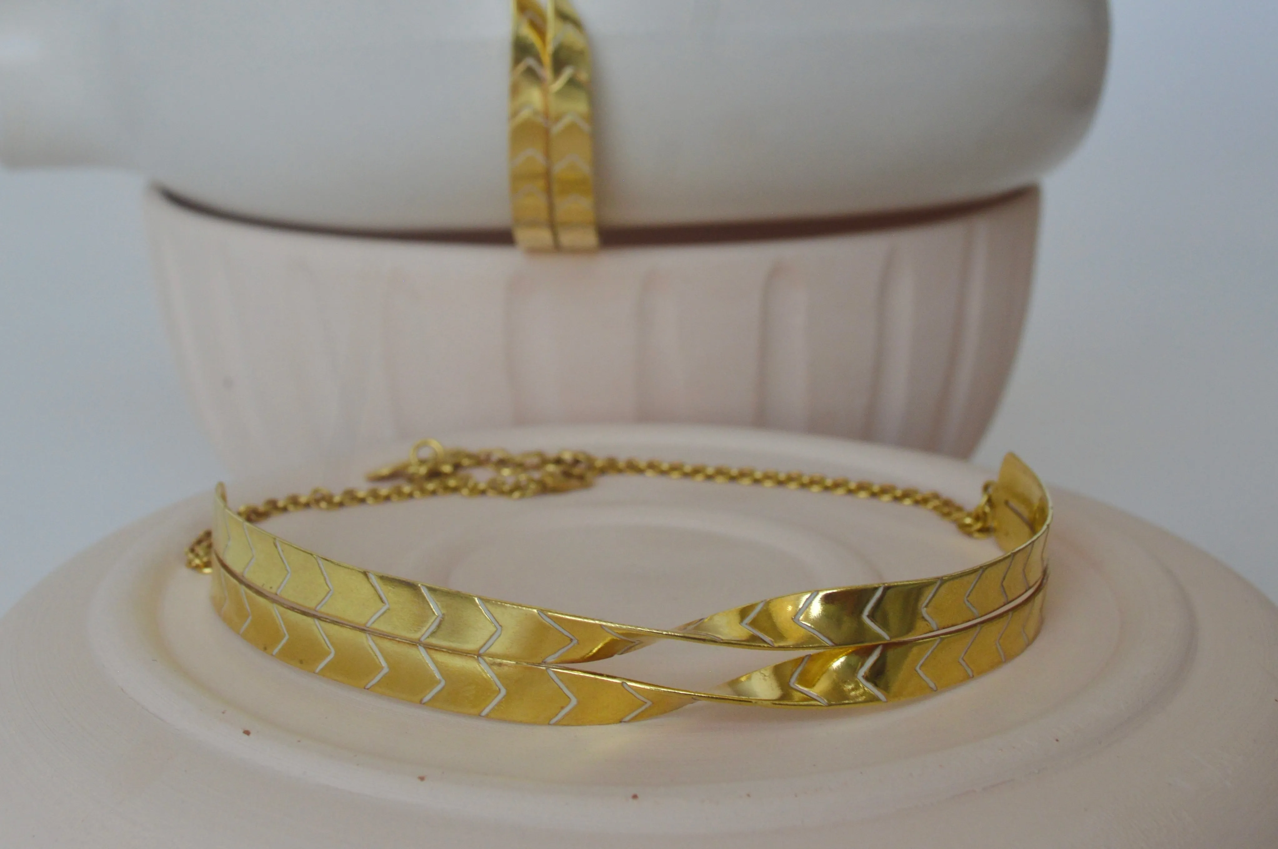 Gold Brass Twisted Enamel Choker