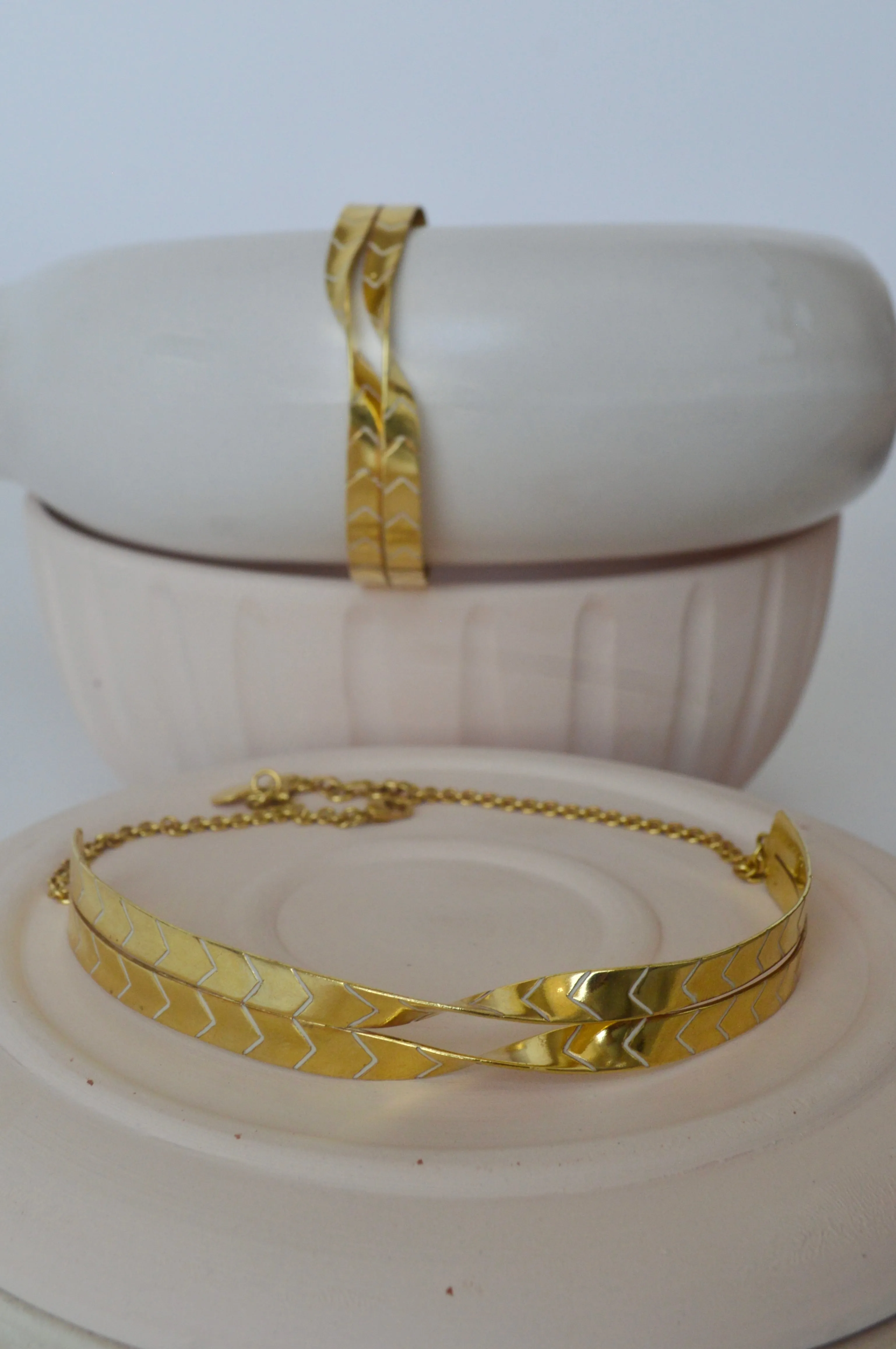 Gold Brass Twisted Enamel Choker