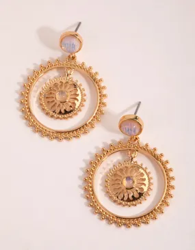 Gold Etched Sun Drop Earrings