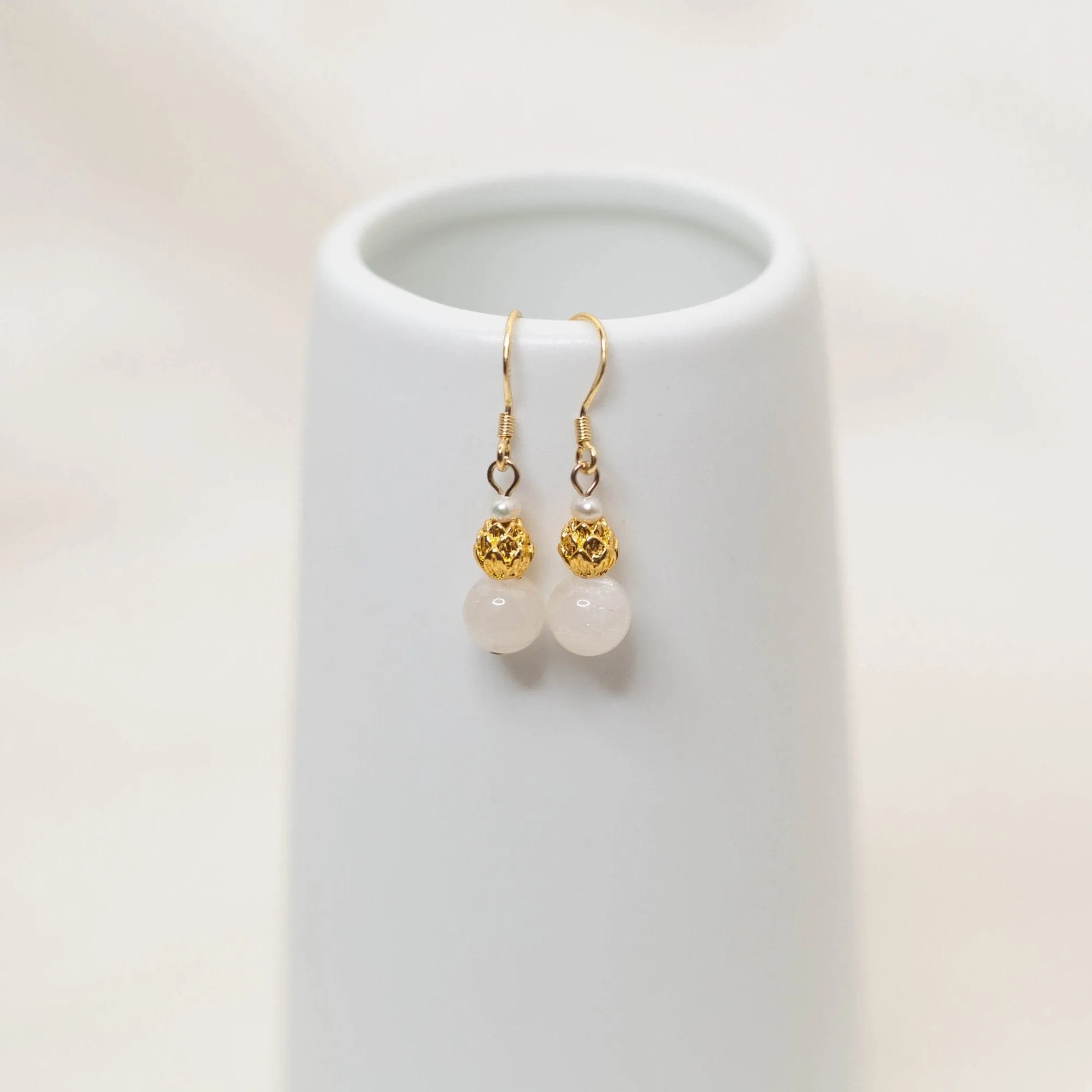 Gold Lotus Moonstone Earrings