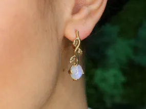 Gold Moonstone Earrings - Rainbow Moonstone Earrings, Gold Leaf Earrings