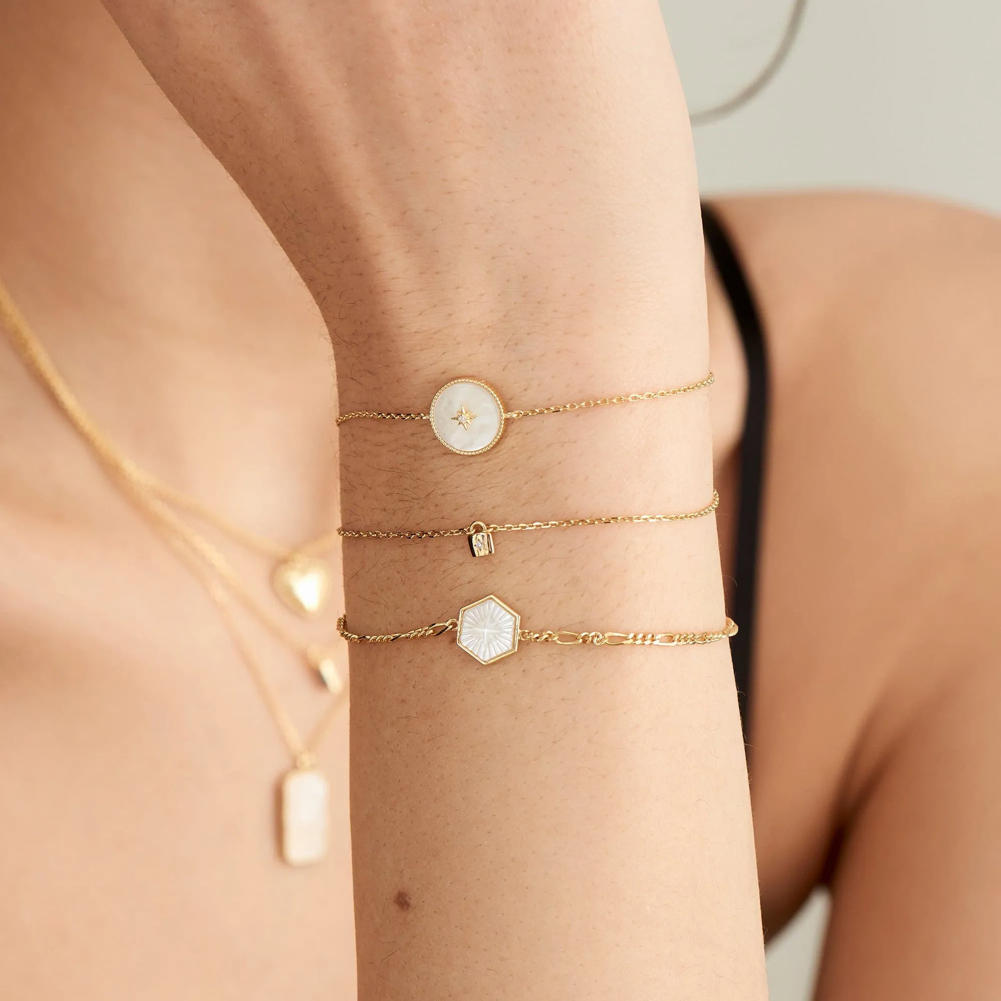 Gold Mother Of Pearl Emblem Bracelet