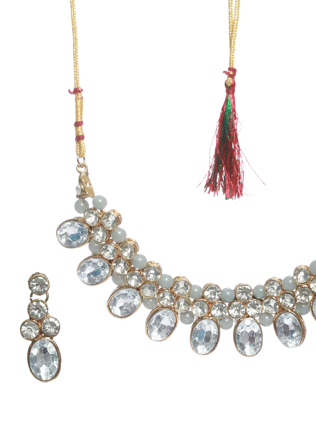 Gold-Plated Grey Crystal & Stone Studded Jewellery Set