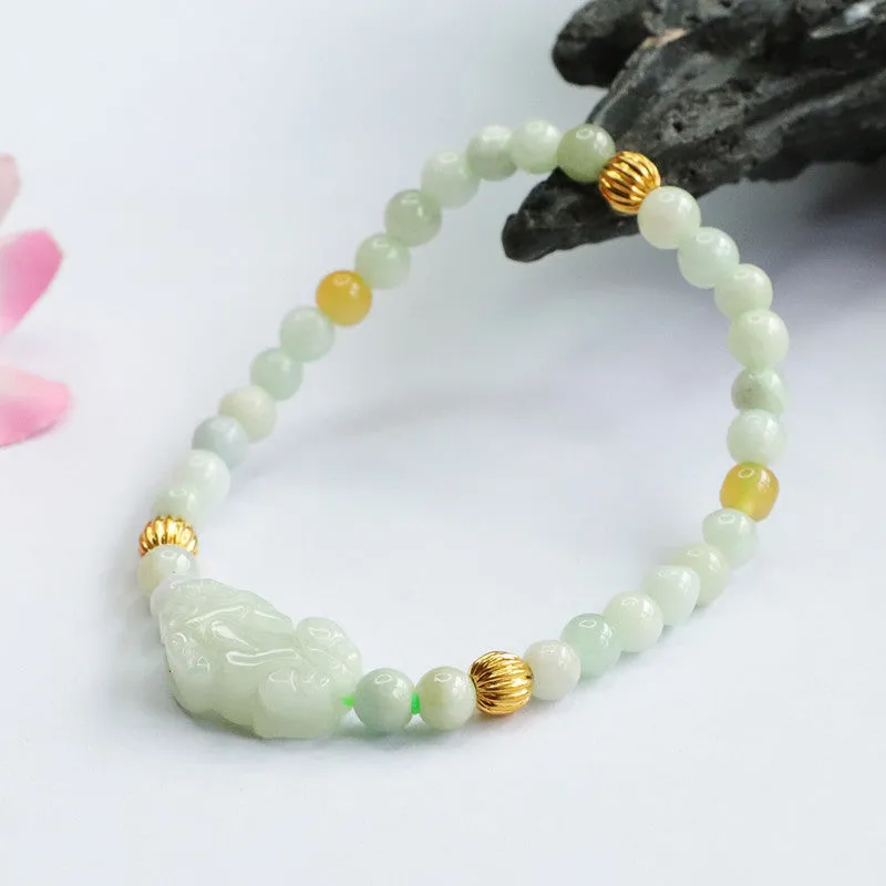 Golden Bead and Sterling Silver Jade Bracelet