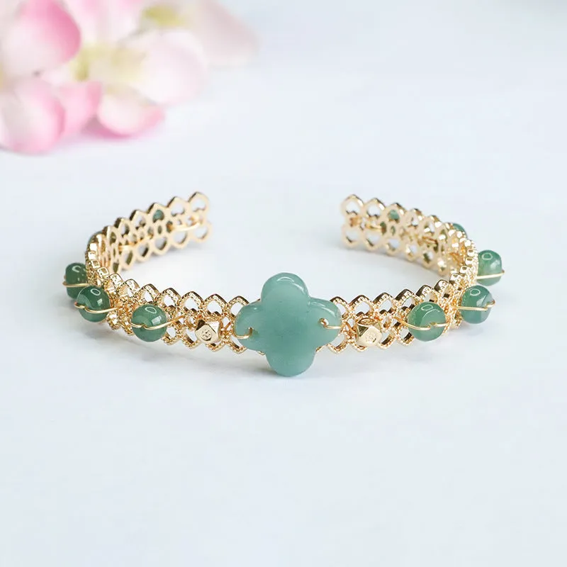 Good Luck Sterling Silver Jade Clover Bracelet