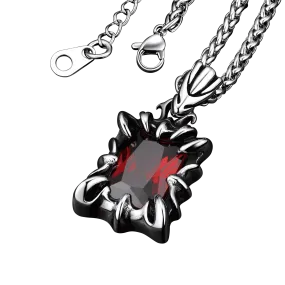 Gothic Crystal Ruby Dragon Claw Necklace for Men