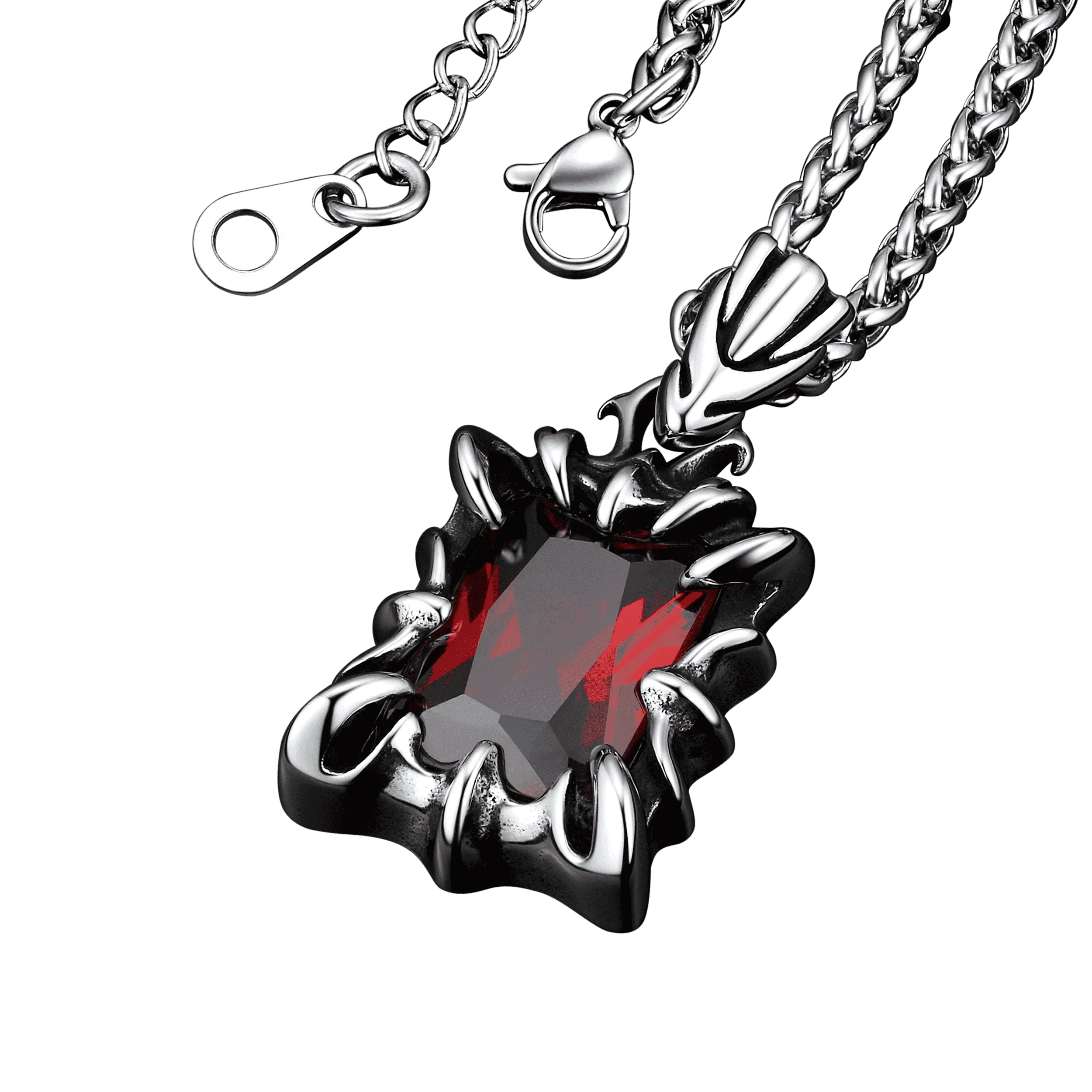 Gothic Crystal Ruby Dragon Claw Necklace for Men