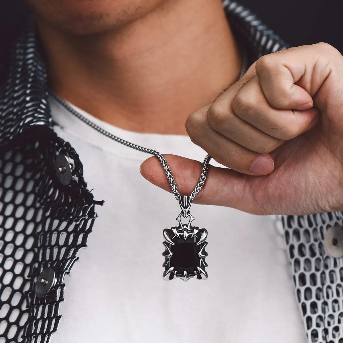 Gothic Crystal Ruby Dragon Claw Necklace for Men