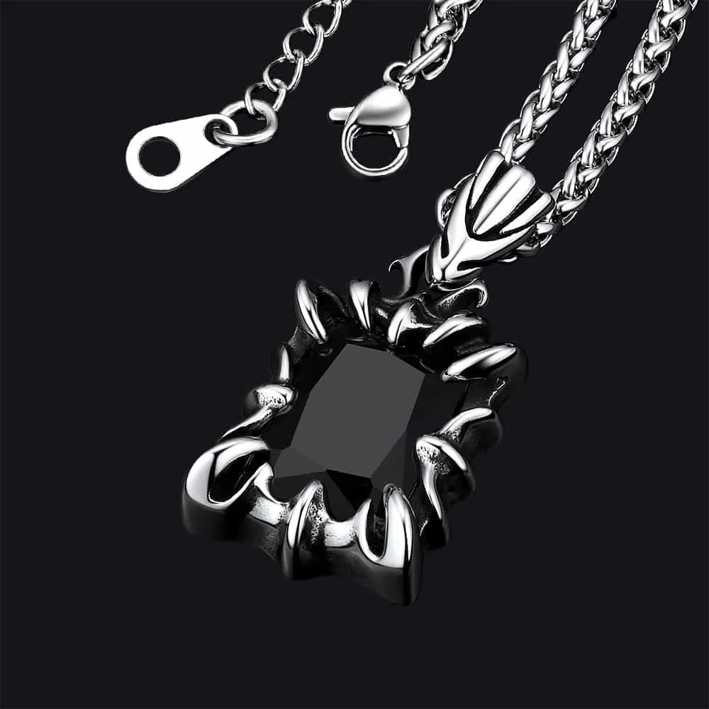 Gothic Crystal Ruby Dragon Claw Necklace for Men