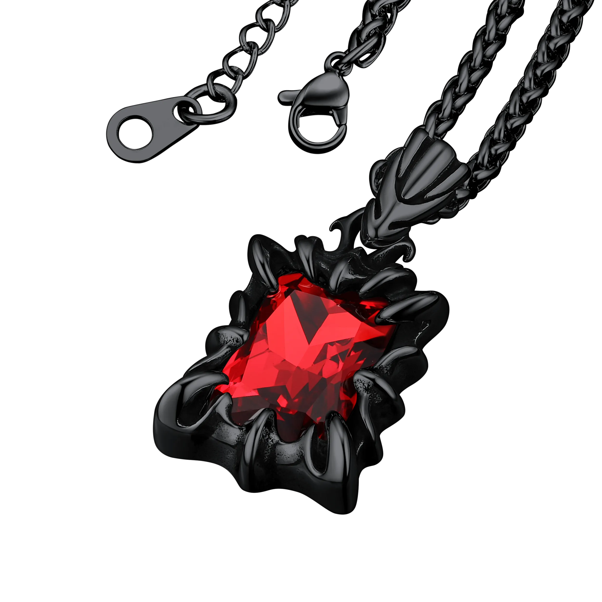 Gothic Crystal Ruby Dragon Claw Necklace for Men