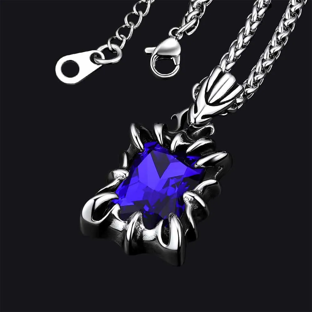 Gothic Crystal Ruby Dragon Claw Necklace for Men