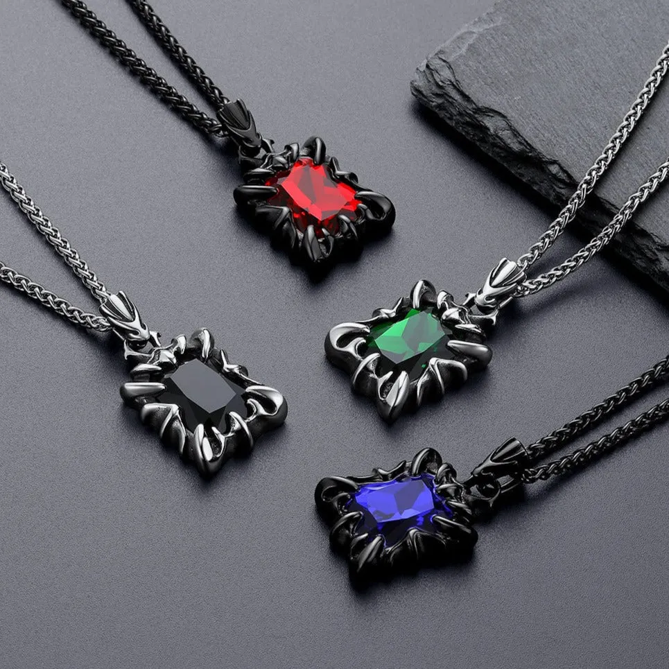 Gothic Crystal Ruby Dragon Claw Necklace for Men