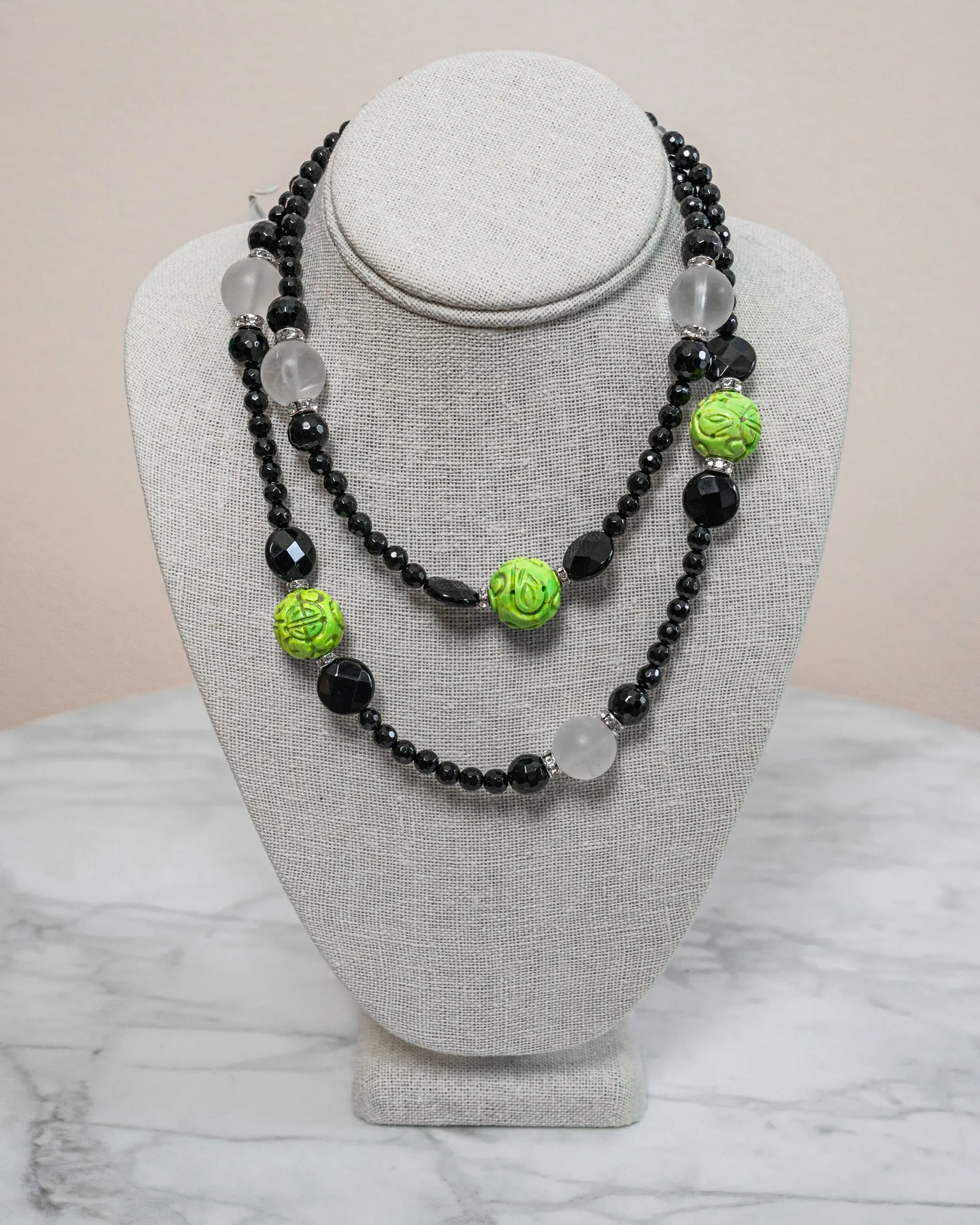 Green Agate & Onyx Necklace