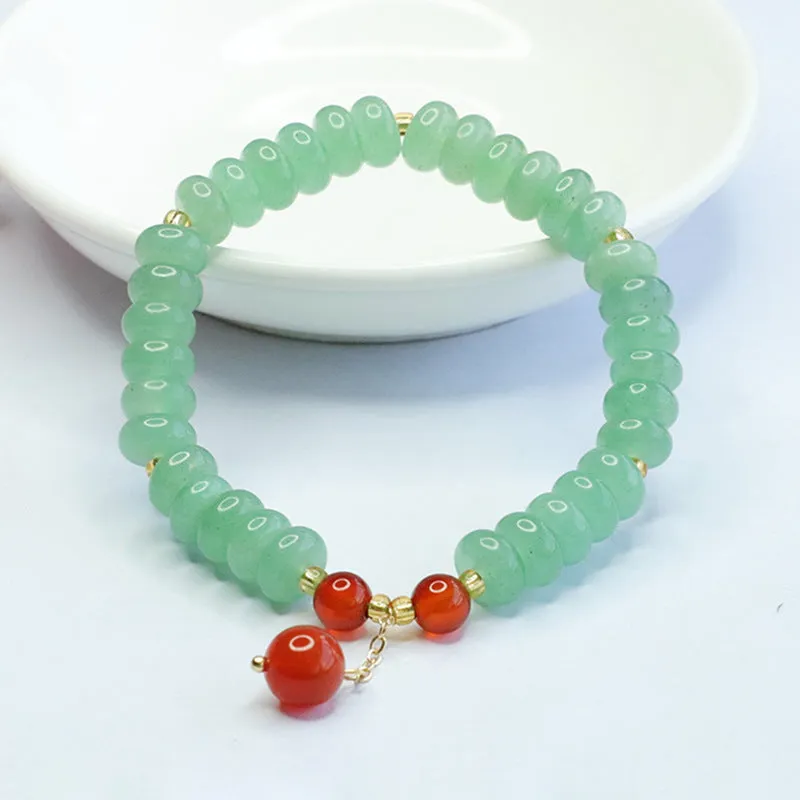 Green Aventurine and Agate Bead Sterling Silver Bracelet