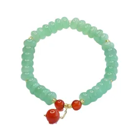 Green Aventurine and Agate Bead Sterling Silver Bracelet