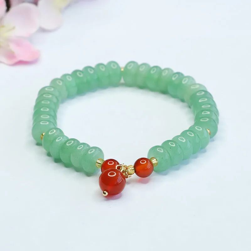 Green Aventurine and Agate Bead Sterling Silver Bracelet