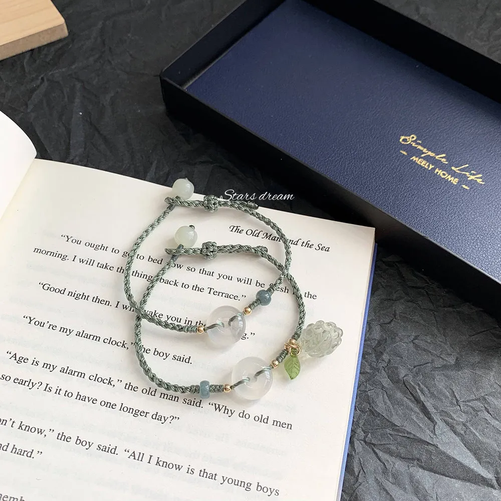 Green Crystal and White Jade Sterling Silver Bracelet