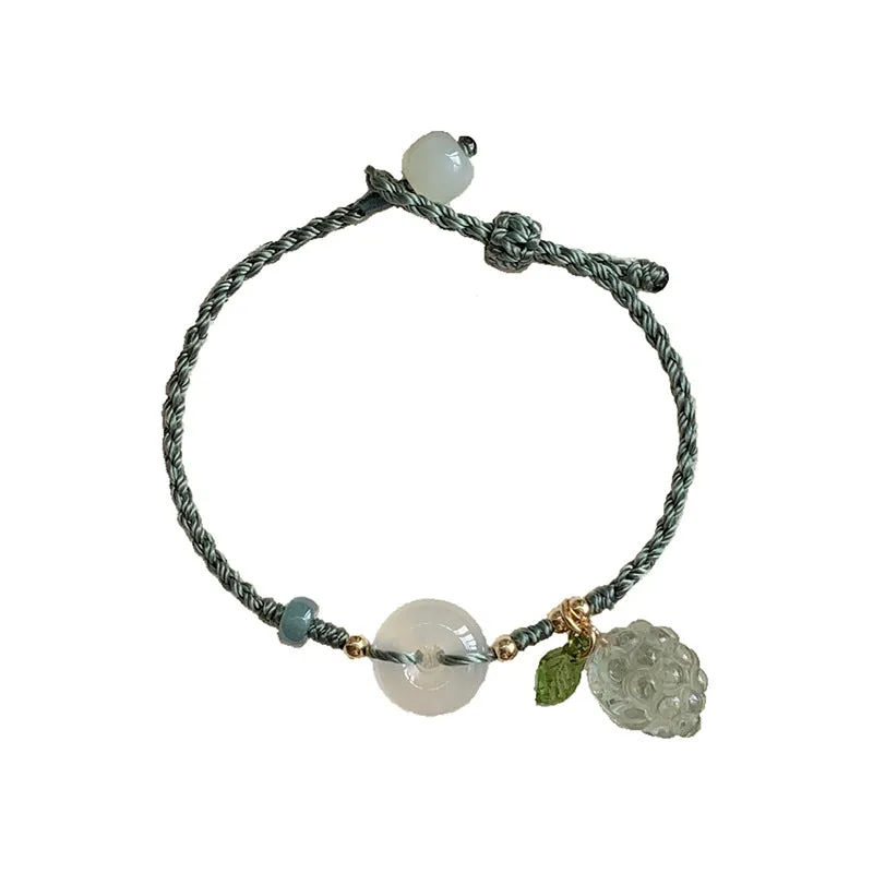 Green Crystal and White Jade Sterling Silver Bracelet