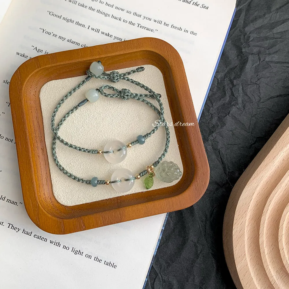 Green Crystal and White Jade Sterling Silver Bracelet