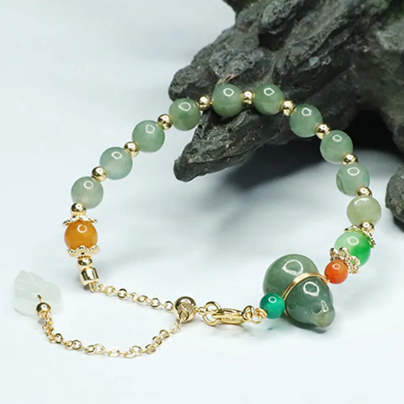 Green Gourd Leaf Jade Stone Sterling Silver Bracelet