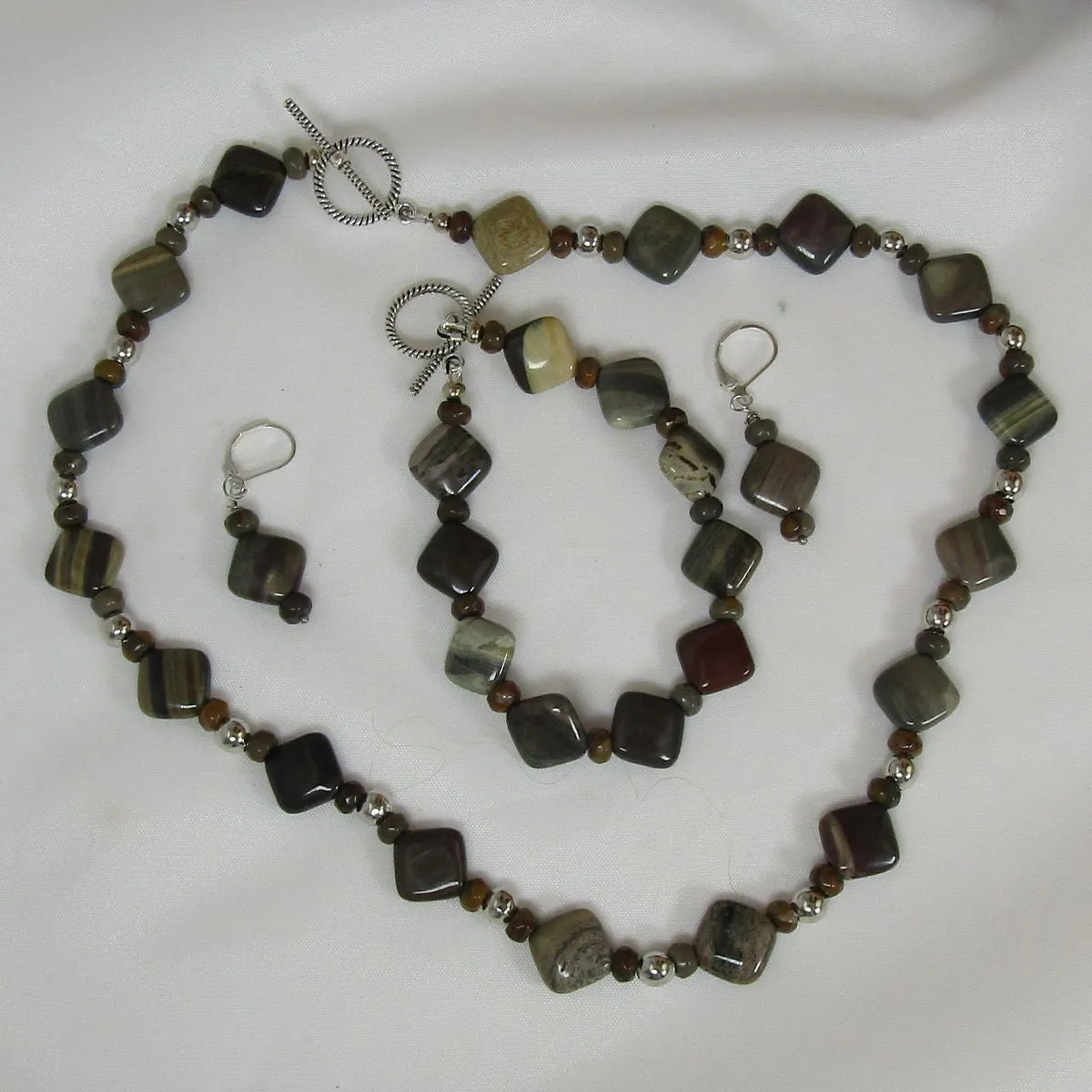 Green Grey Jasper Square Coin Gemstone Designer Jewelry Set