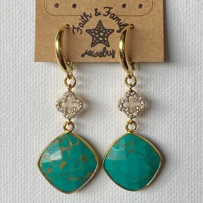 Green Turquoise Double Drop Quatrefoil Earrings