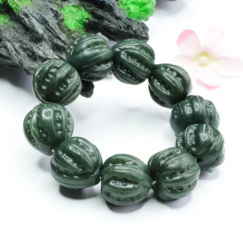 Green Walnut Jade Bracelet with Sterling Silver Needle