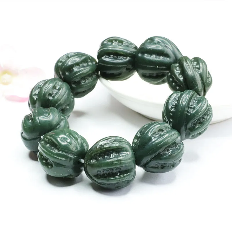 Green Walnut Jade Bracelet with Sterling Silver Needle