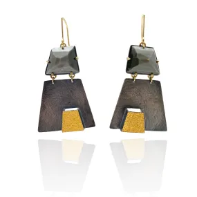 Grey Quartz Pyramid Earrings