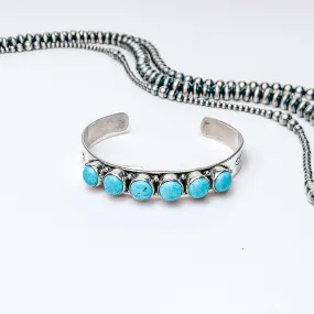 HaDa Collection | Detailed Sterling Silver Cuff with Six Blue Kingman Turquoise Stones