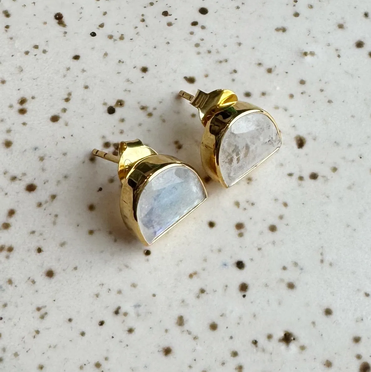 Half Moon Gemstone Stud Earrings: Moonstone