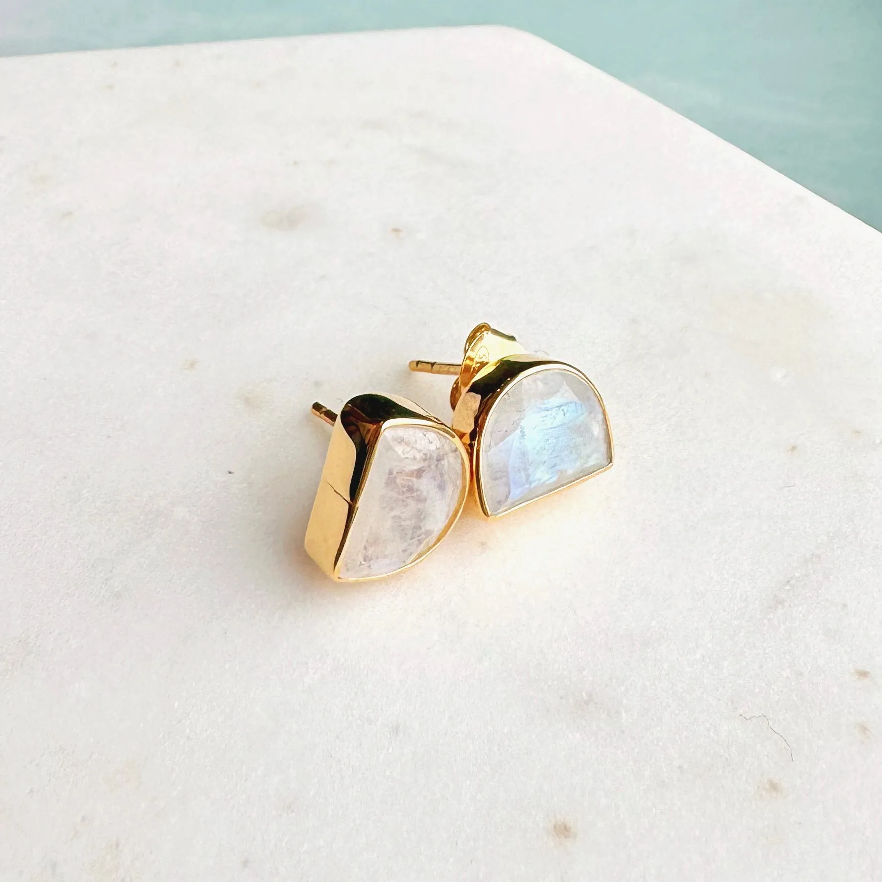 Half Moon Gemstone Stud Earrings: Moonstone