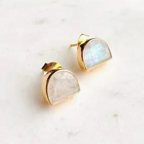 Half Moon Gemstone Stud Earrings: Moonstone