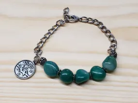 Hand Crafted Green Agate Gemstone & Chain Bracelet. Adjustable to 8"  with Virgo Zodiac Charm and Lobster Claw Clasp.